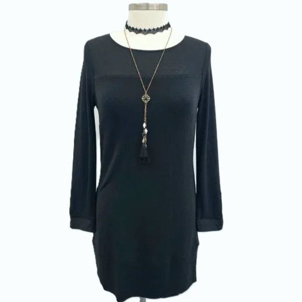 Gothic Black Mini Dress Ann Taylor Size 4 Long‎ Sleeve Tunic Zip Detail Grunge